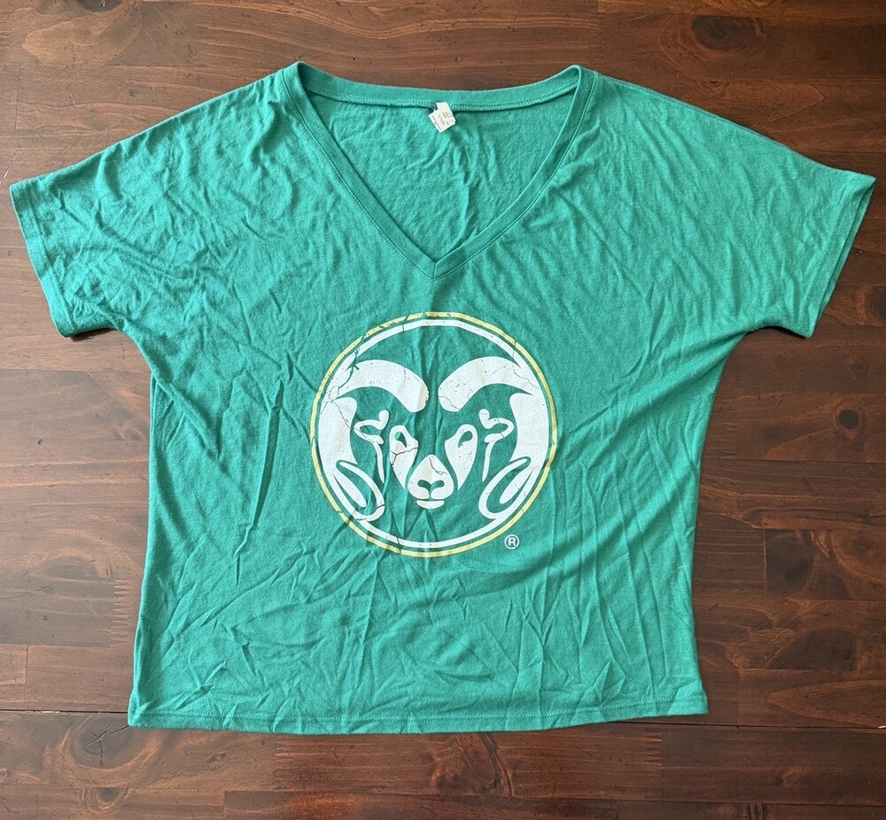 Colorado State Rams Bella Green Women’s V-Neck T-Shirt Shirt Size M